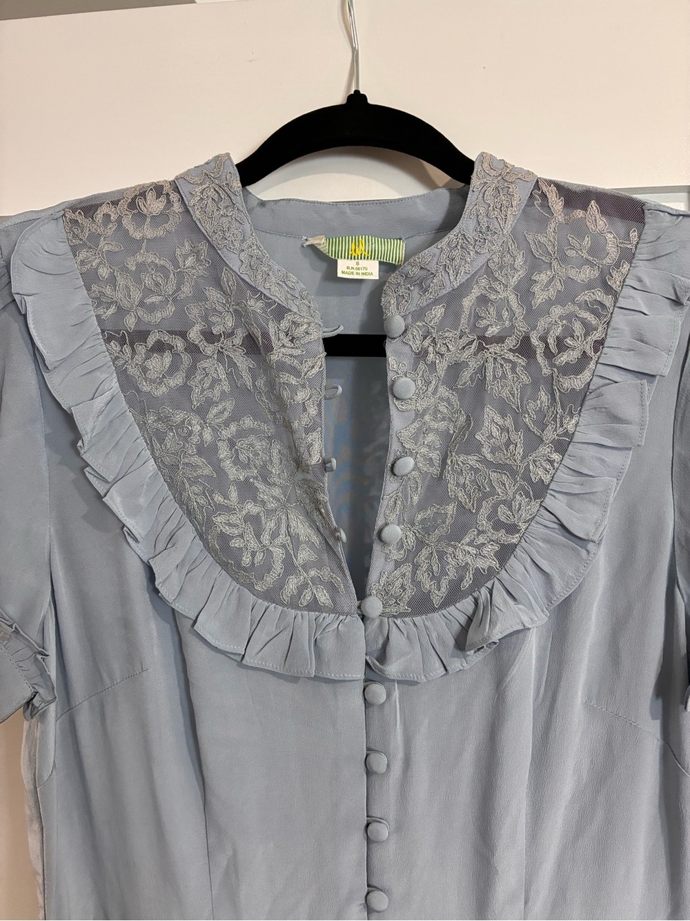 Anthropologie Dress Lil Brand Silk Lace Ruffle Baby Blue Size 8 - Picture 4 of 7
